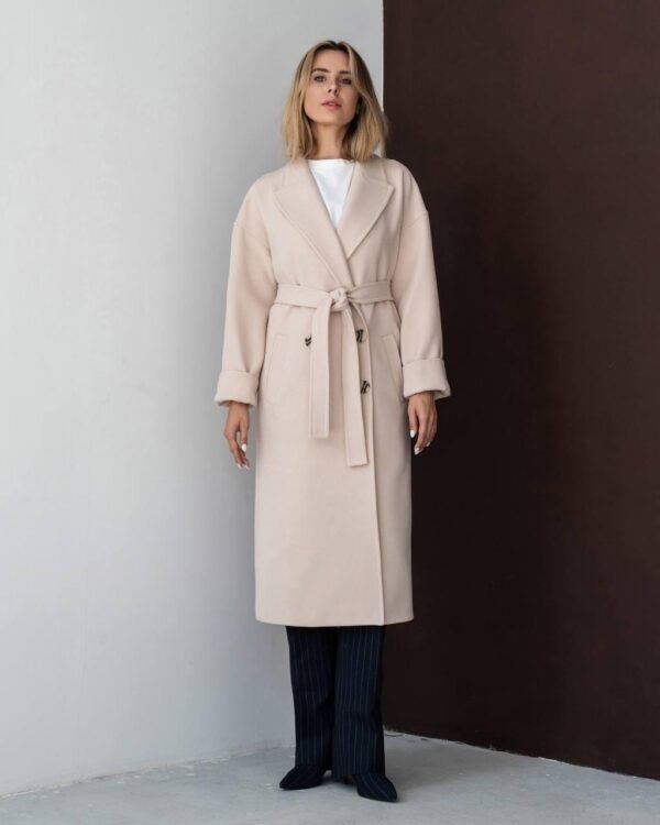 Жіноче утеплене кашемірове пальто демісезонне пальто молочного кольору 40-52