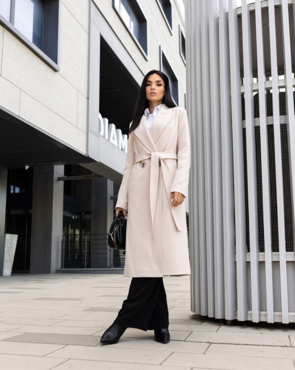 Демісезоне жіноче пальто з кашеміру молочного кольору 40-52