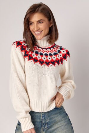 Короткий в'язаний светр з орнаментом - молочний цвет, ONE SIZE (є розміри)