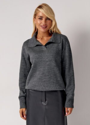 Светр-поло жіночий напіввовняний темно-сірого кольору. Модель 2802 50/52