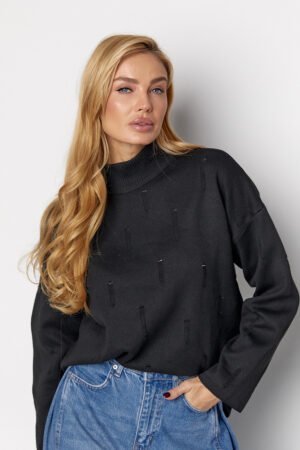 Жіночий светр із рваним декором - чорний цвет, ONE SIZE (є розміри)