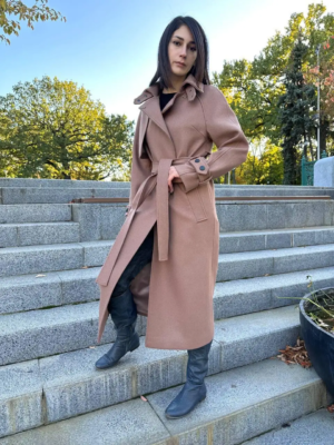 Довге жіноче розкішне зимове вовняне пальто бежевого кольору з патами 40;42;44;46;48;50,52 52