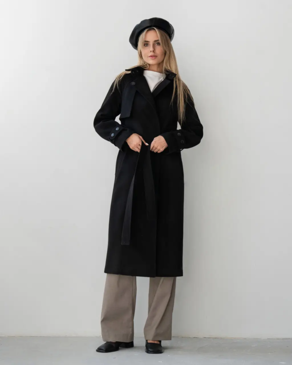 Довге зимове жіноче кашемірове пальто чорного кольору з патами 40;42;44;46;48;50,52 52