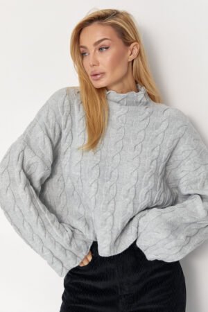 В'язаний светр із косичками - світло-сірий цвет, ONE SIZE (є розміри)