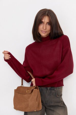 Жіночий светр з горловиною-стійкою - бордо цвет, ONE SIZE (є розміри)